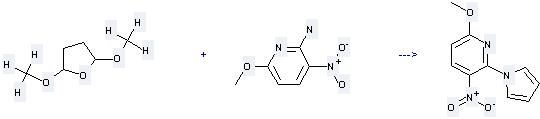 The Pyridine, 6-methoxy-3-nitro-2-(1H-pyrrol-1-yl)- can be obtained by 2, 5-Dimethoxy-tetrahydro-furan and 6-Methoxy-3-nitro-pyridin-2-ylamine.